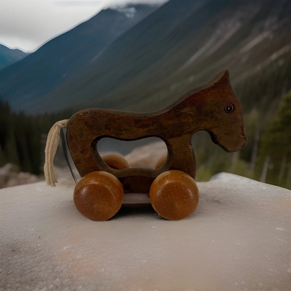Vintage Wooden Horse Toy Googly Eyes Massage Pet‎ Creative Wood Handmade